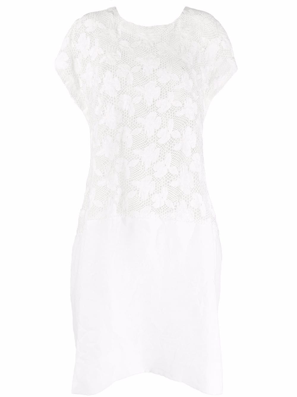 Comme Des Garçons Comme Des Garçons floral-embroidered mesh T-shirt dress - White von Comme Des Garçons Comme Des Garçons