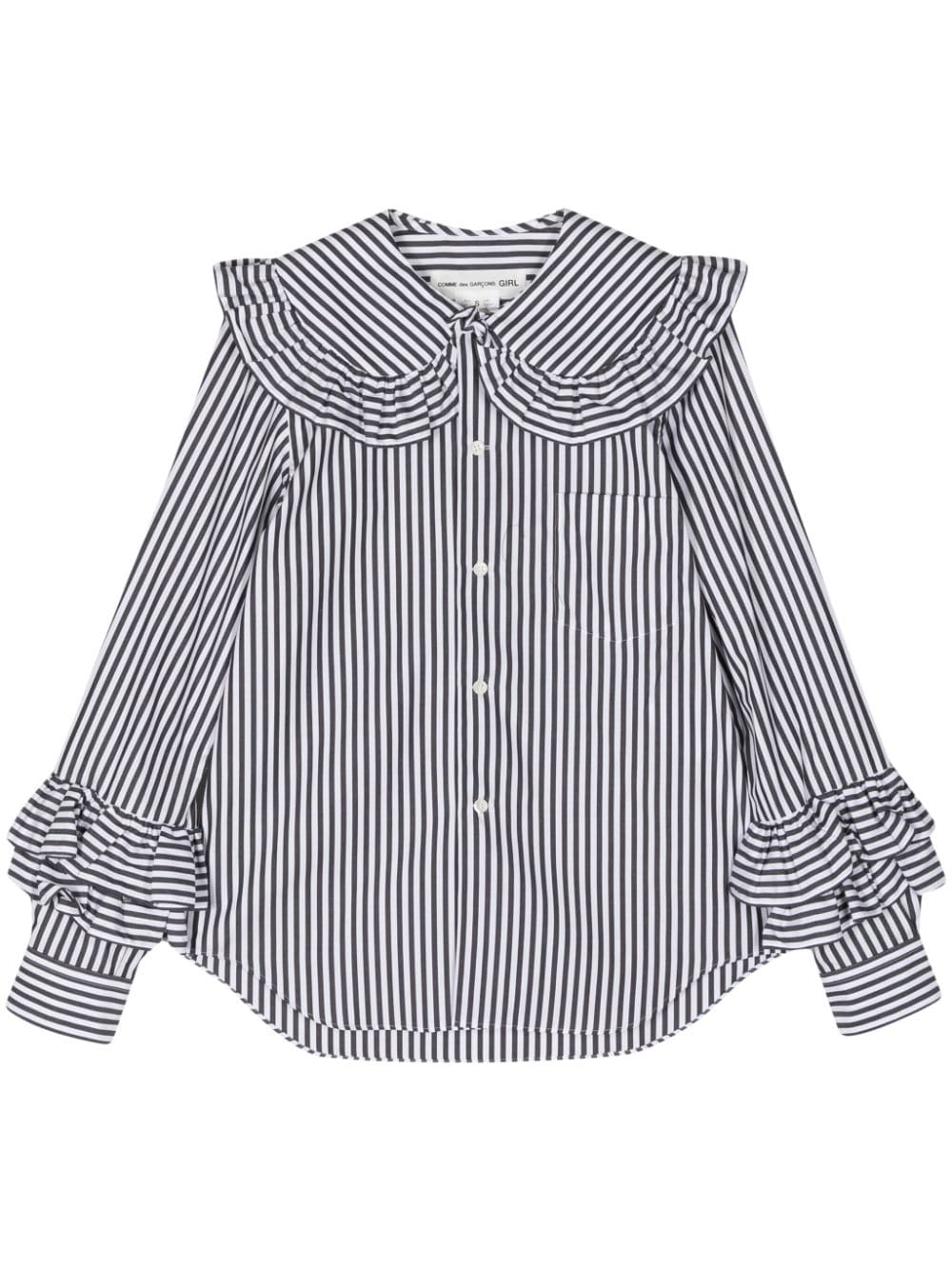 Comme Des Garçons Girl striped ruffle-detail cotton shirt - White von Comme Des Garçons Girl