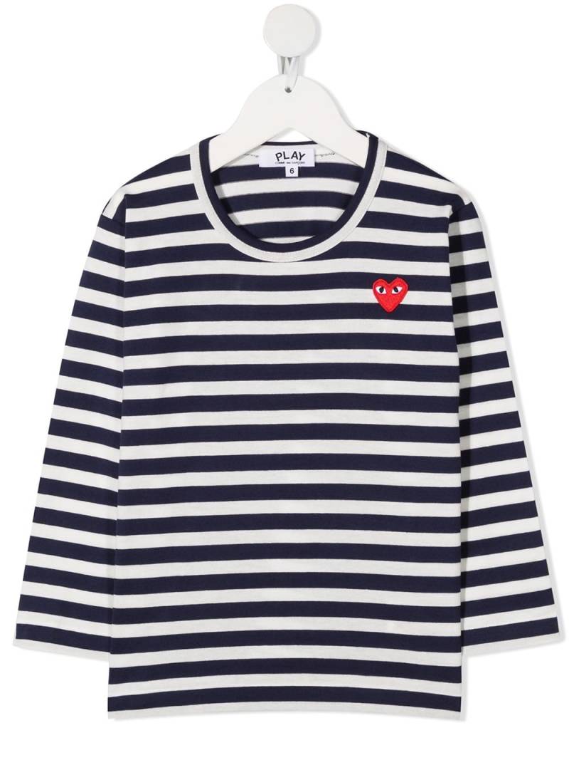Comme Des Garçons Play Kids heart-patch striped T-shirt - Blue von Comme Des Garçons Play Kids