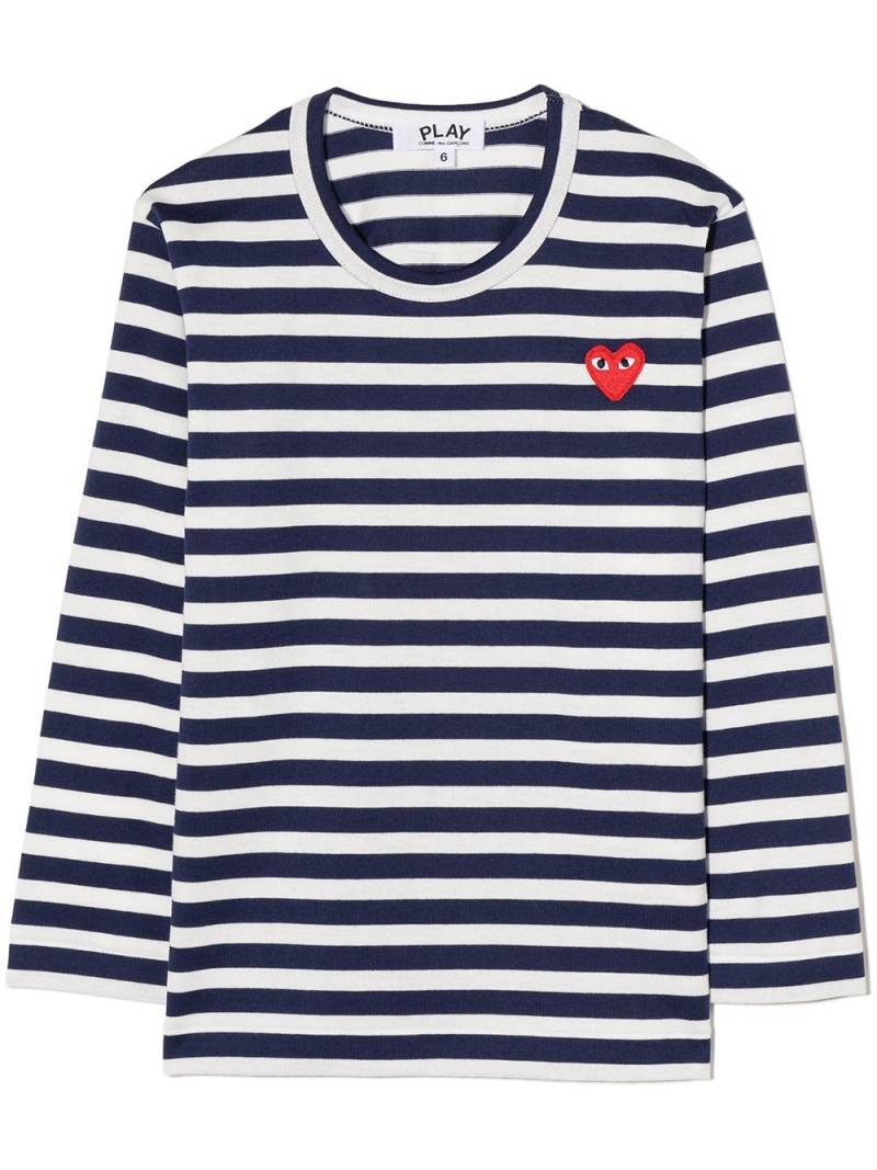 Comme Des Garçons Play Kids logo-patch striped T-shirt - Blue von Comme Des Garçons Play Kids