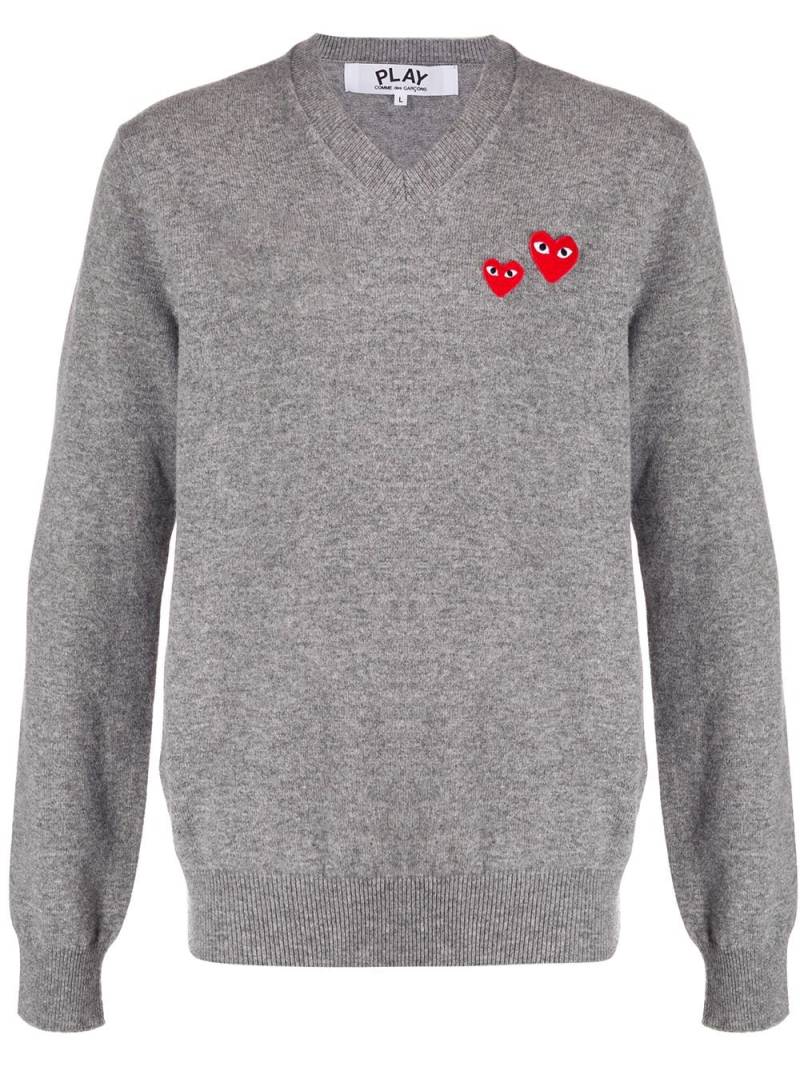 Comme Des Garçons Play double heart patch jumper - Grey von Comme Des Garçons Play