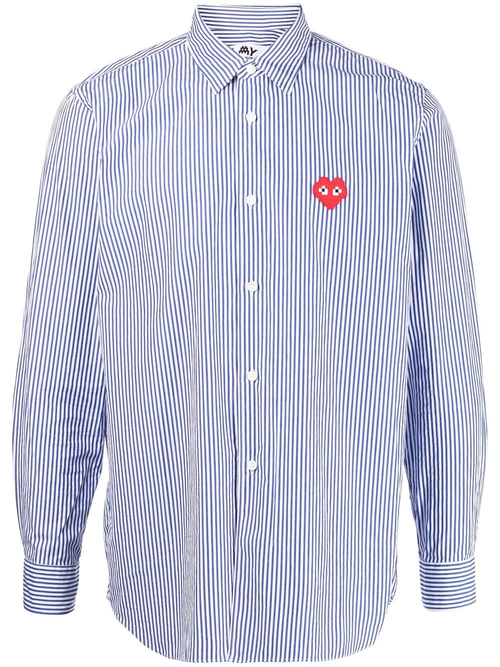 Comme Des Garçons logo-patch stripe-print shirt - Blue von Comme Des Garçons