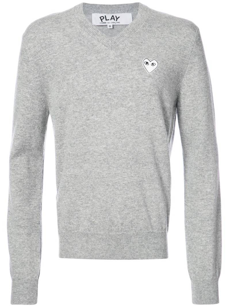 Comme Des Garçons Play v-neck pullover with white heart - Grey von Comme Des Garçons Play