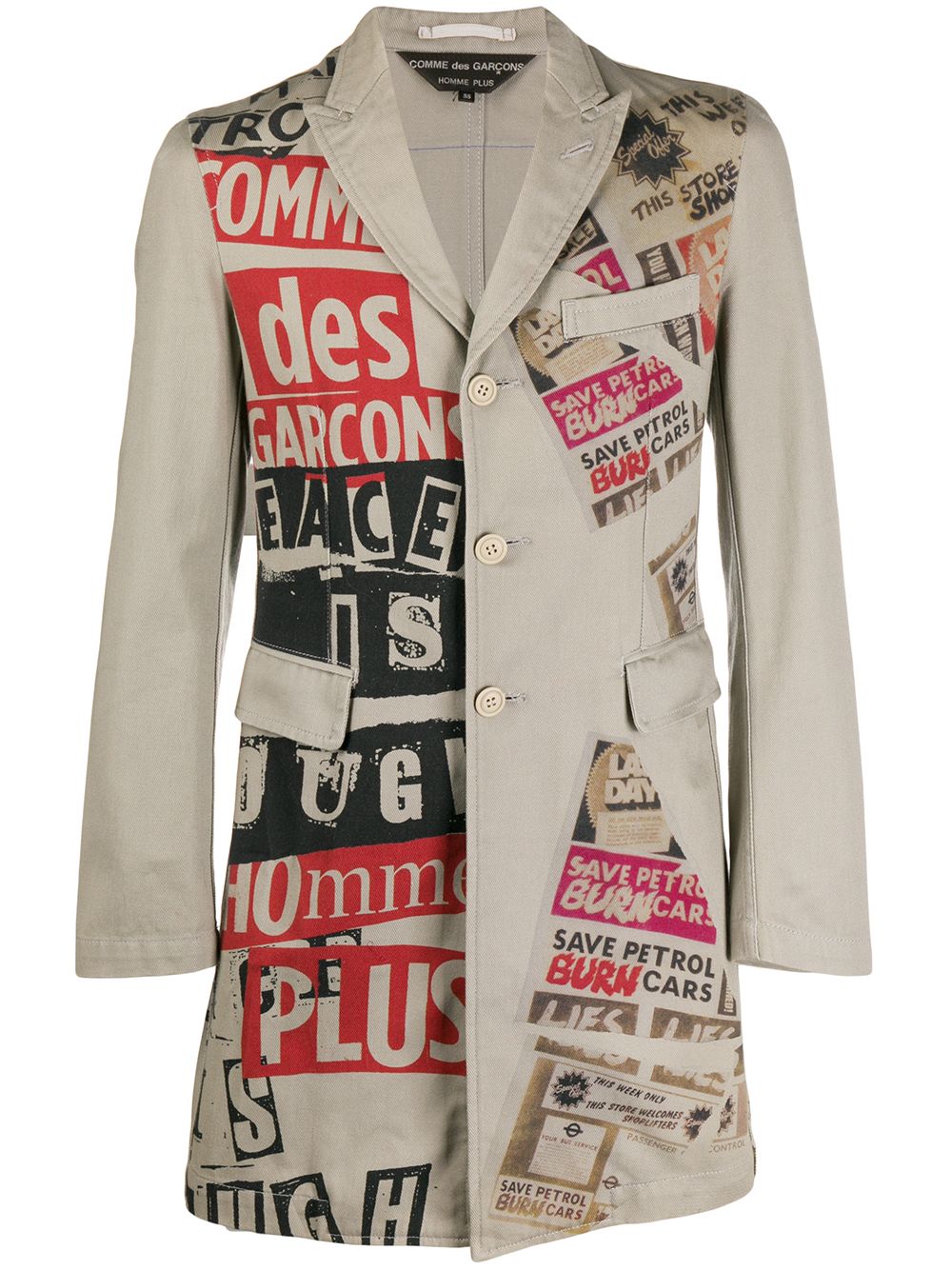 Comme Des Garçons Pre-Owned 2008 collage print notched coat - Neutrals von Comme Des Garçons Pre-Owned