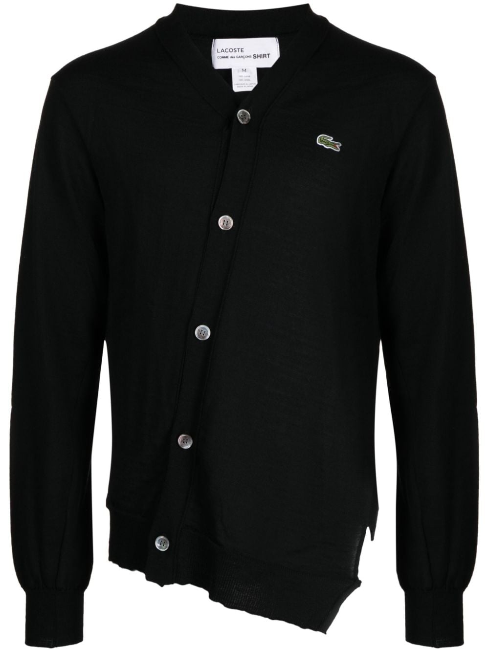 Comme Des Garçons Shirt x Lacoste asymmetric logo-patch wool cardigan - Black von Comme Des Garçons Shirt