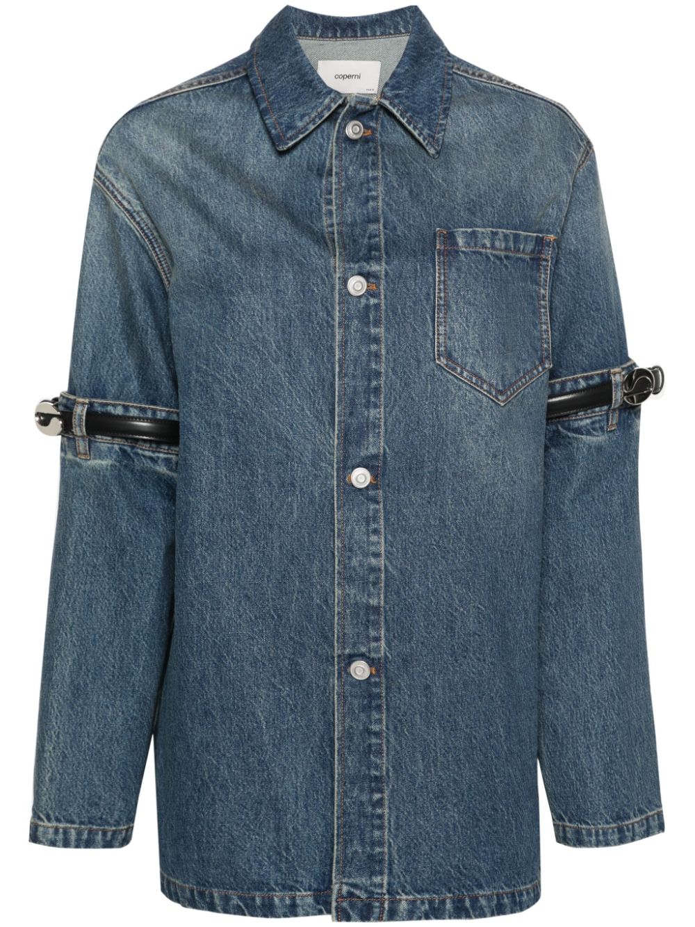 Coperni belted-sleeves denim shirt - Blue von Coperni