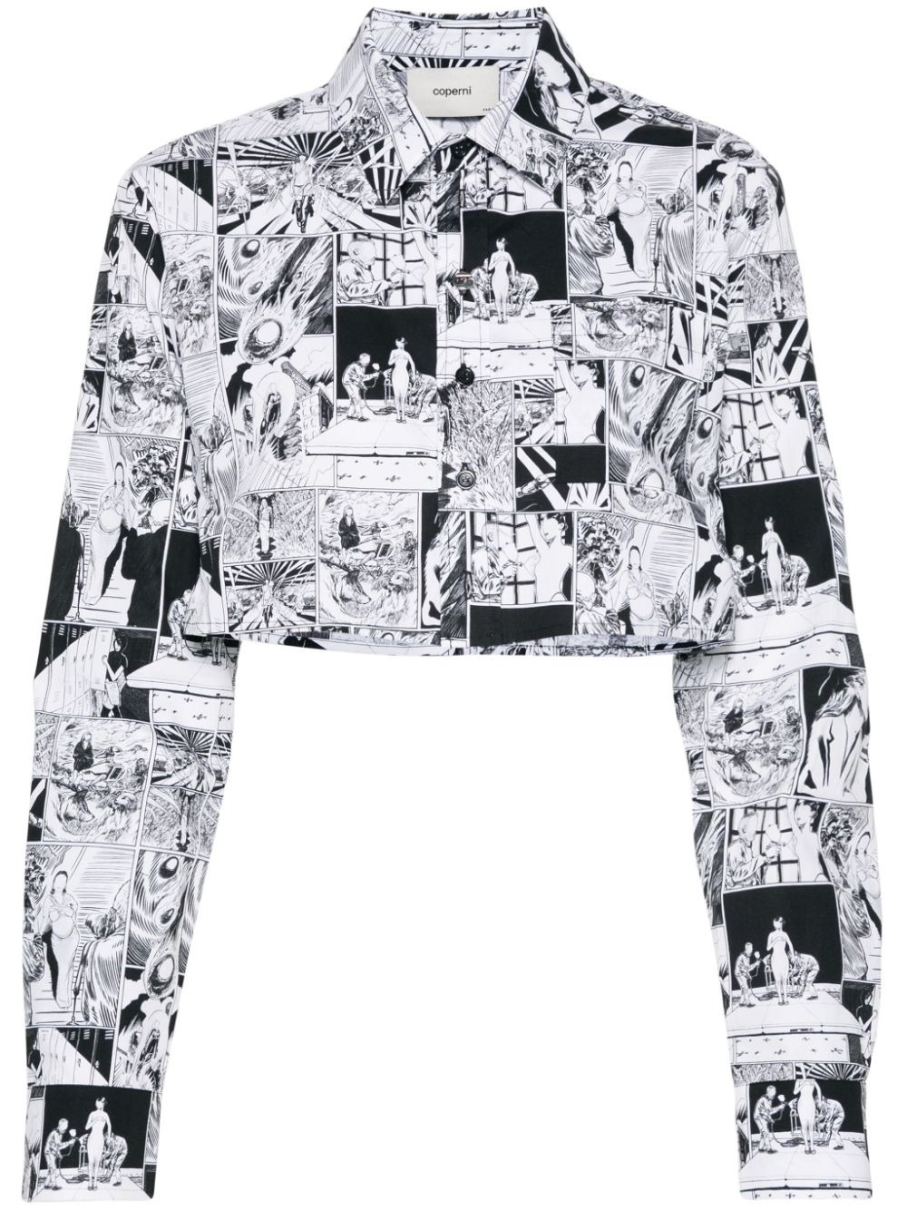 Coperni comic strip-print cropped cotton shirt - Black von Coperni