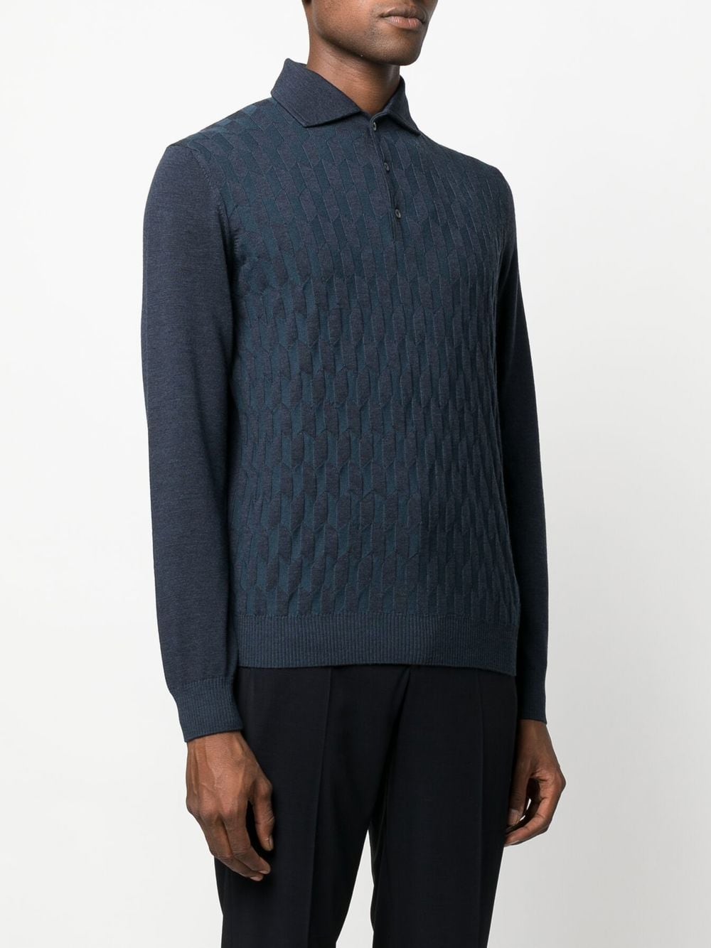 Corneliani geometric-pattern knitted polo shirt - Blue von Corneliani
