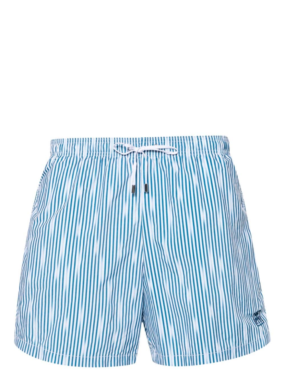 Corneliani logo-embroidered striped swim shorts - Blue von Corneliani