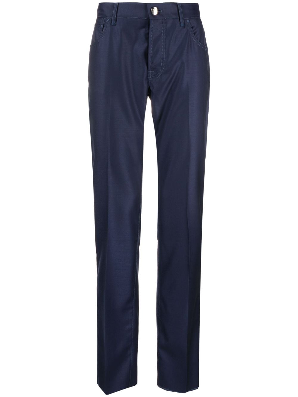 Corneliani logo-embroidered virgin wool trousers - Blue von Corneliani