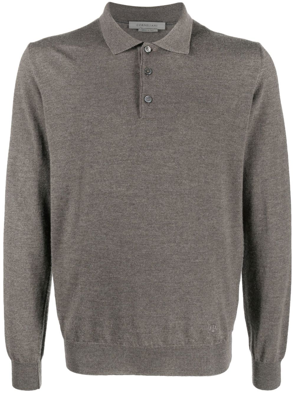 Corneliani virgin-wool long-sleeve polo shirt - Brown von Corneliani