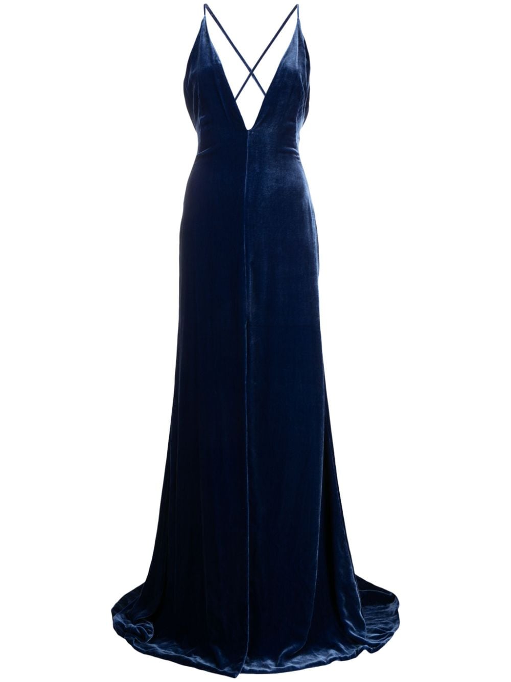 Costarellos open-back velvet gown - Blue von Costarellos