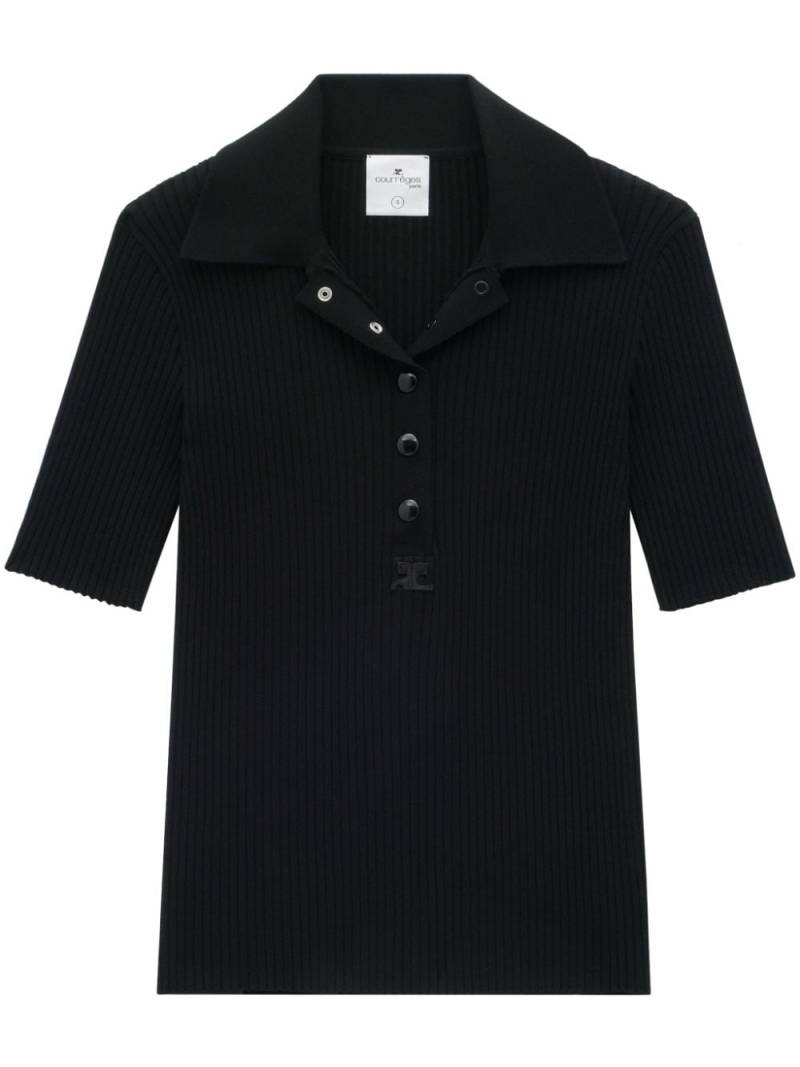 Courrèges AC ribbed-knit polo shirt - Black von Courrèges