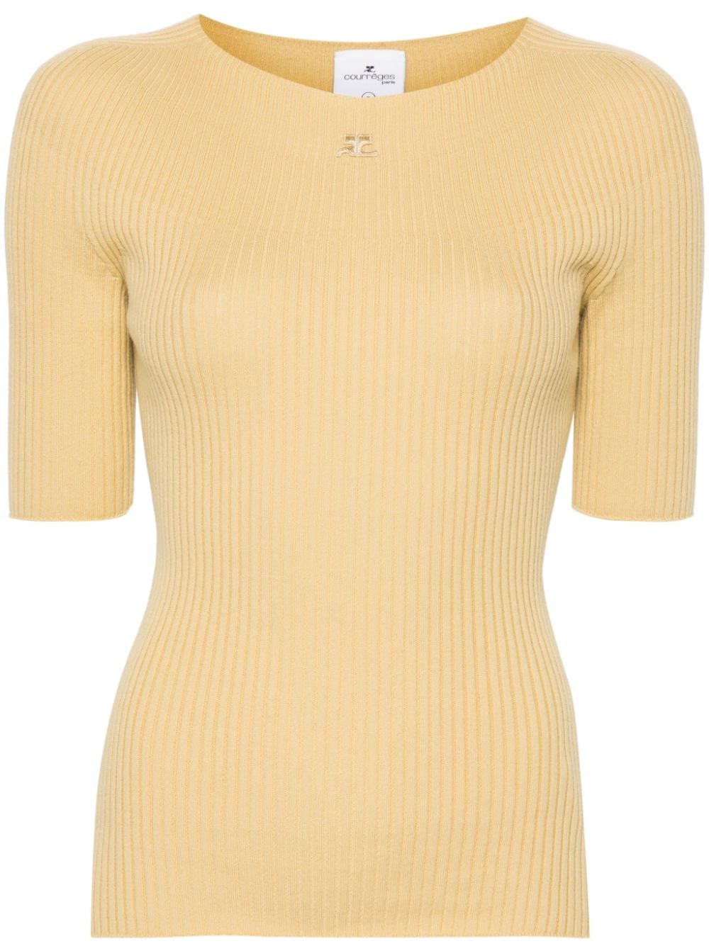 Courrèges Solar logo-patch ribbed top - Yellow von Courrèges