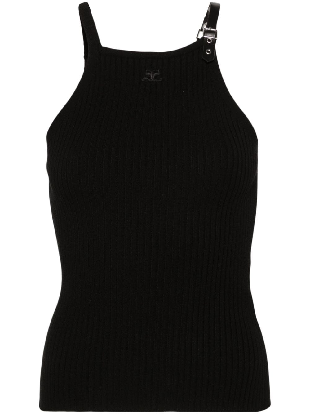 Courrèges buckled-shoulder ribbed-knit tank top - Black von Courrèges