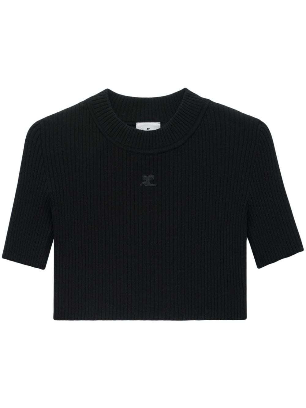 Courrèges cropped ribbed-knit T-shirt - Black von Courrèges