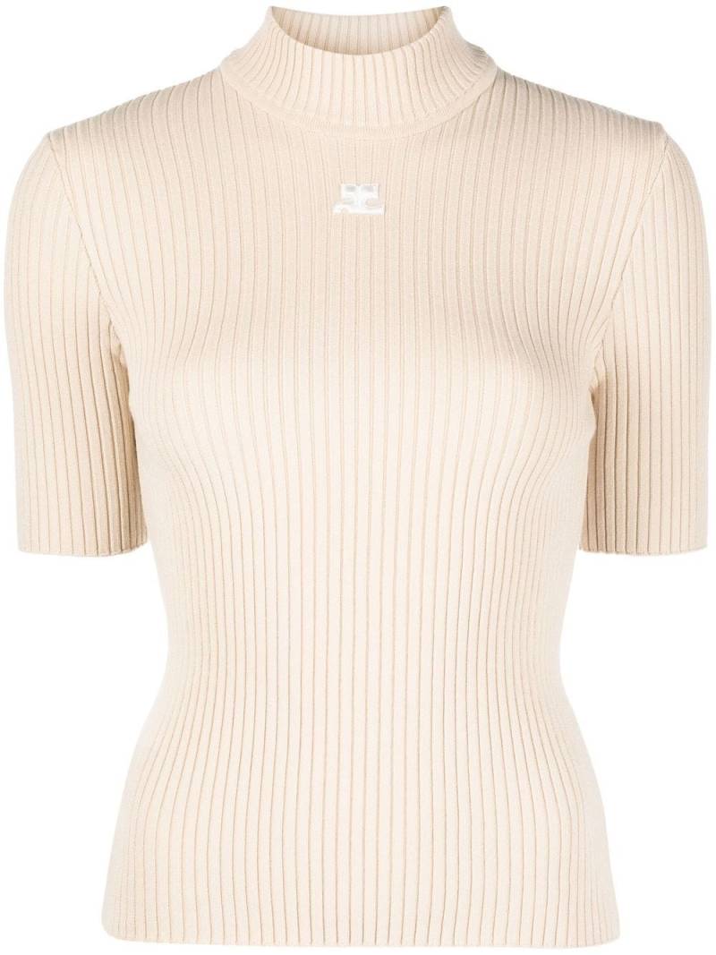 Courrèges embroidered logo ribbed knitted top - Neutrals von Courrèges