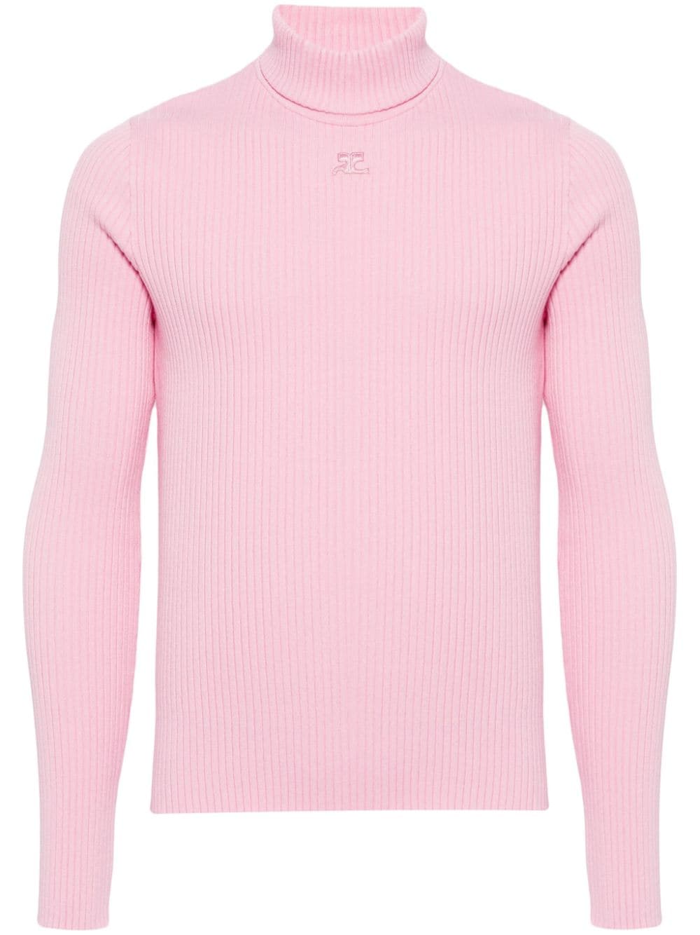 Courrèges logo-appliqué ribbed-knit jumper - Pink von Courrèges