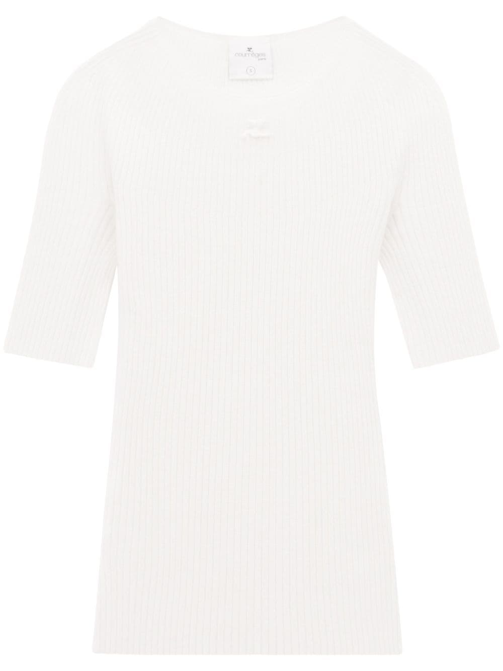 Courrèges logo-appliqué ribbed-knit jumper - White von Courrèges