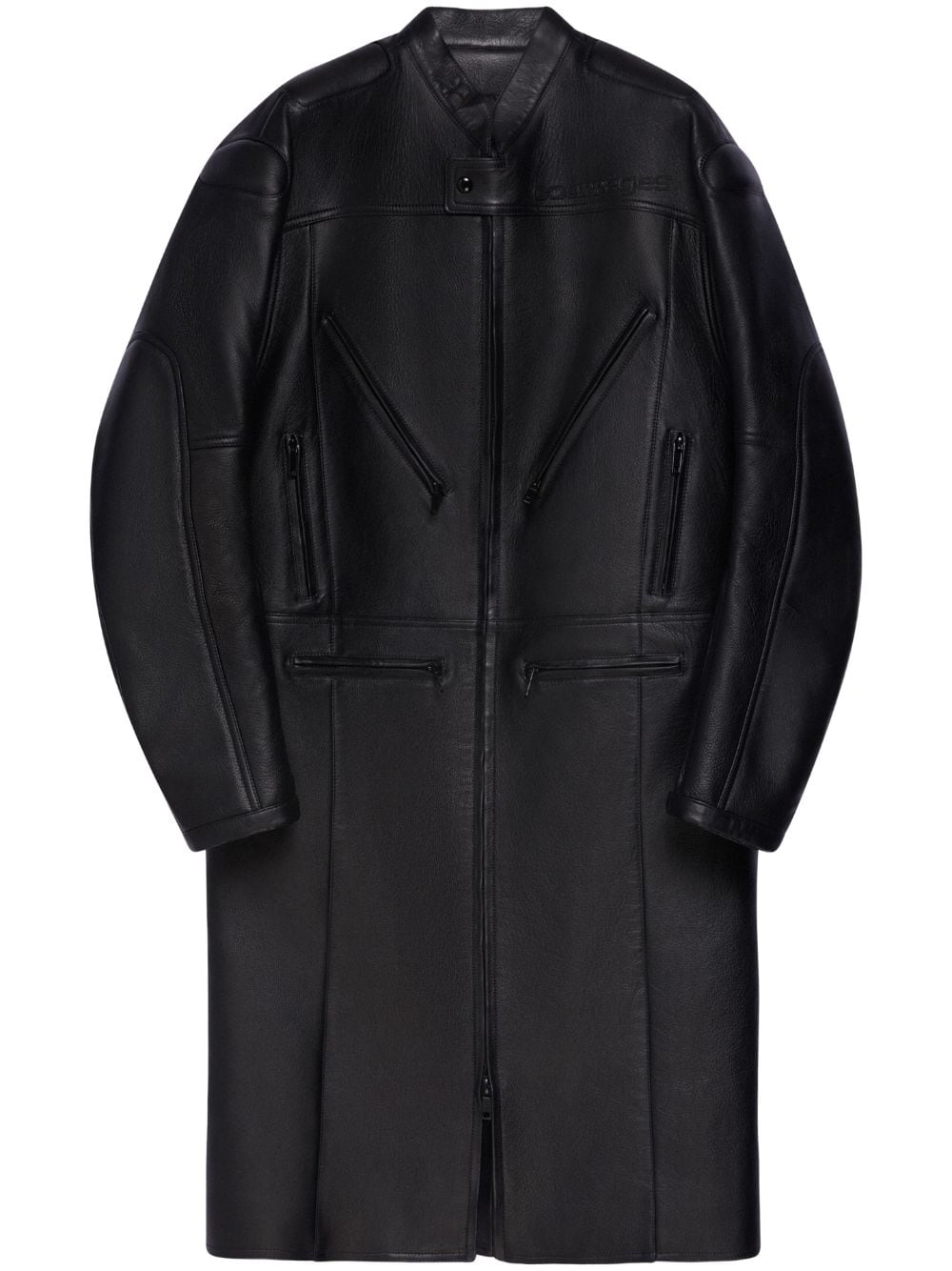 Courrèges logo-debossed leather coat - Black von Courrèges