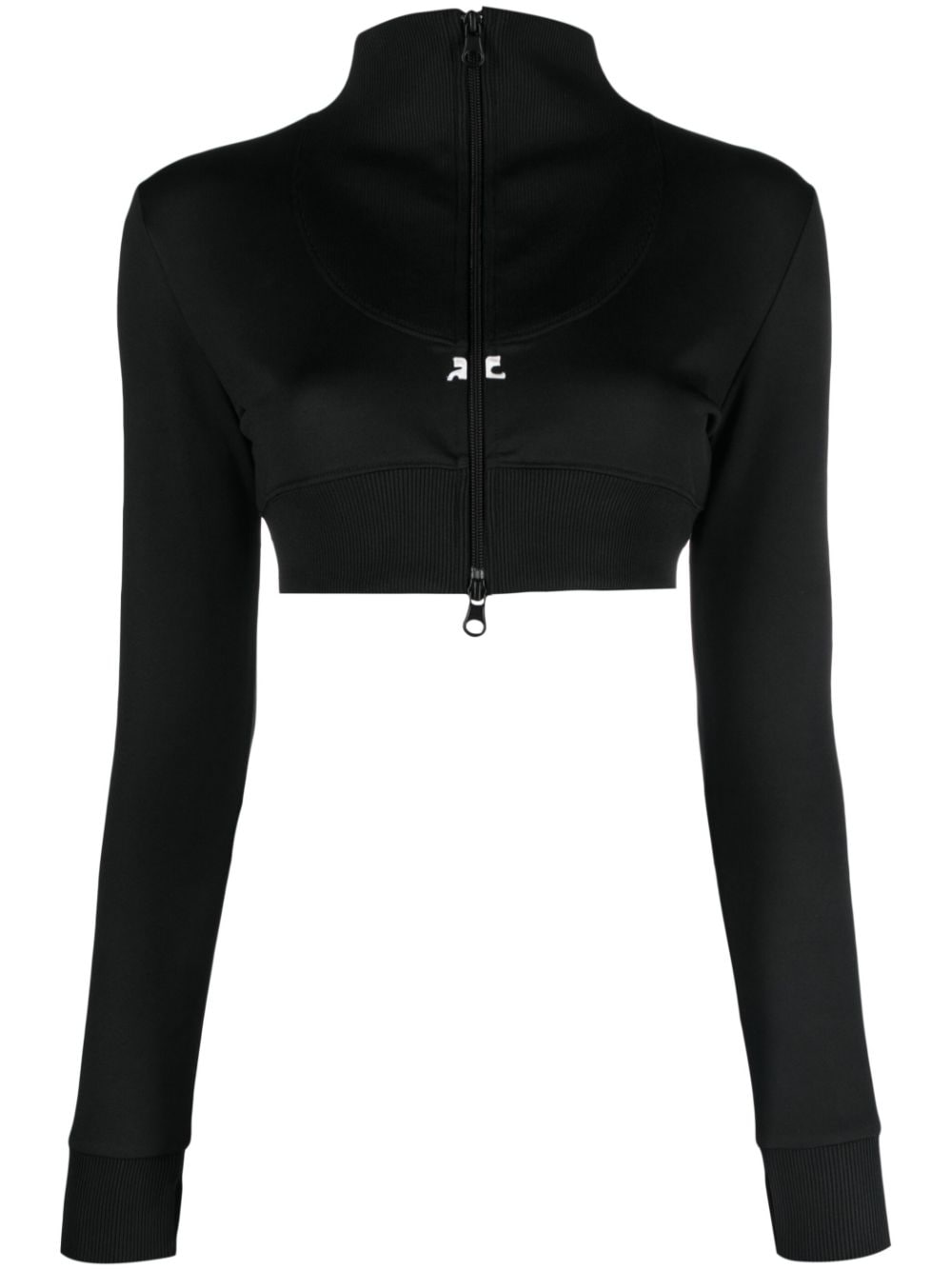 Courrèges logo-embroidered cropped zip-up jacket - Black von Courrèges