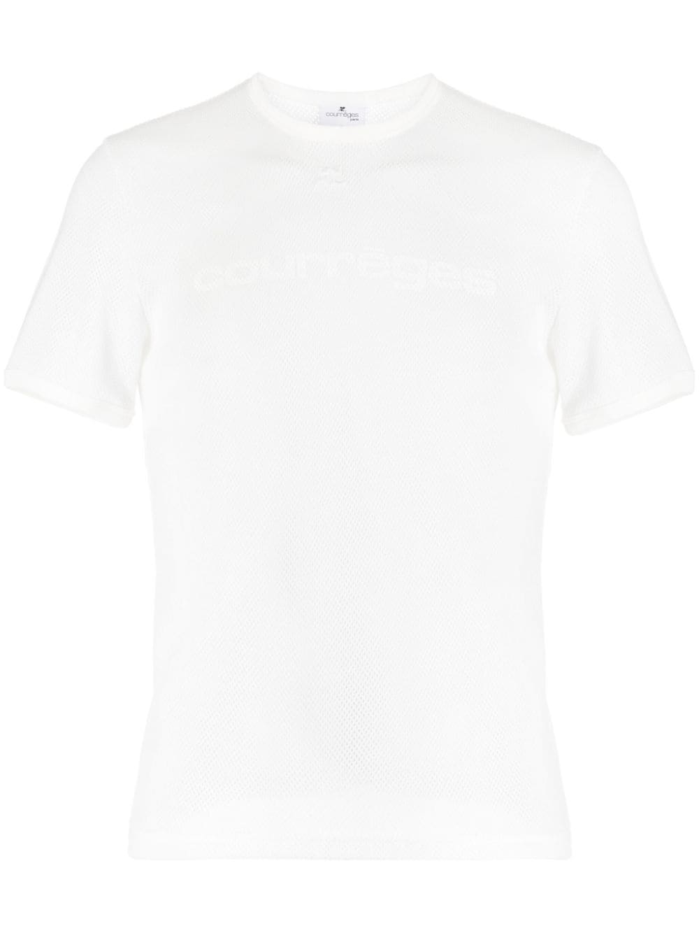 Courrèges logo-embroidered perforated cotton T-shirt - White von Courrèges