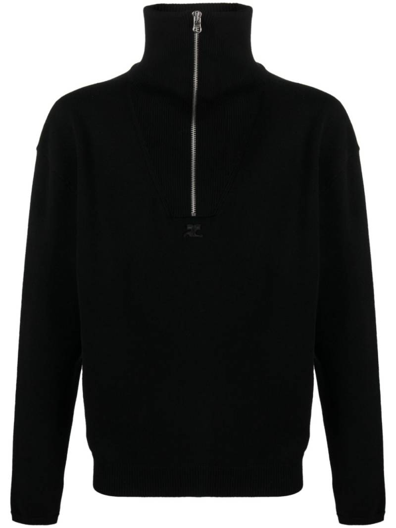 Courrèges logo-embroidered zip-up jumper - Black von Courrèges