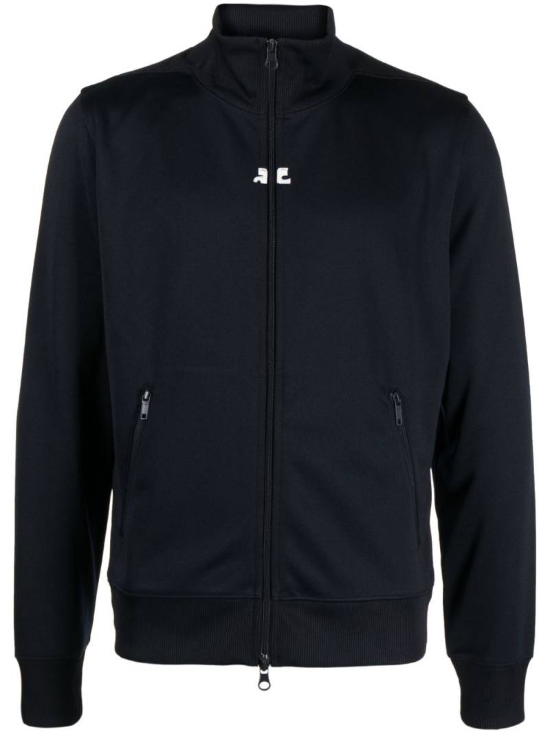 Courrèges logo-embroidered zipped hoodie - Blue von Courrèges