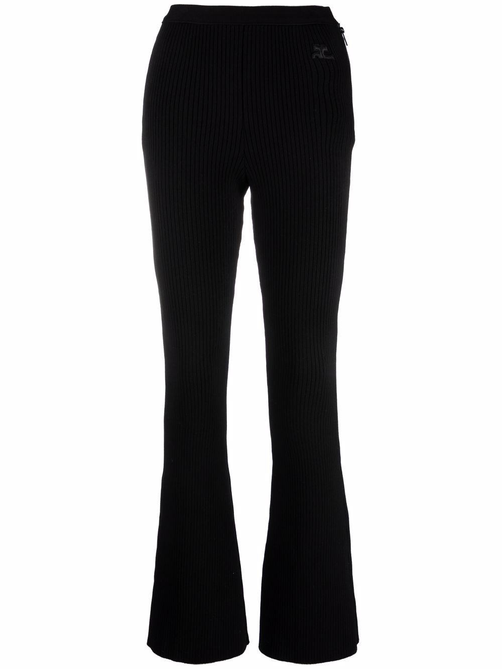 Courrèges logo knit flared trousers - Black von Courrèges