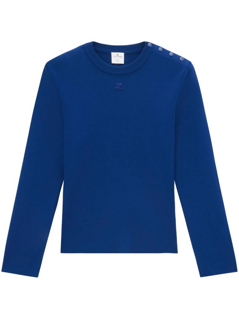 Courrèges logo-patch buttoned jumper - Blue von Courrèges