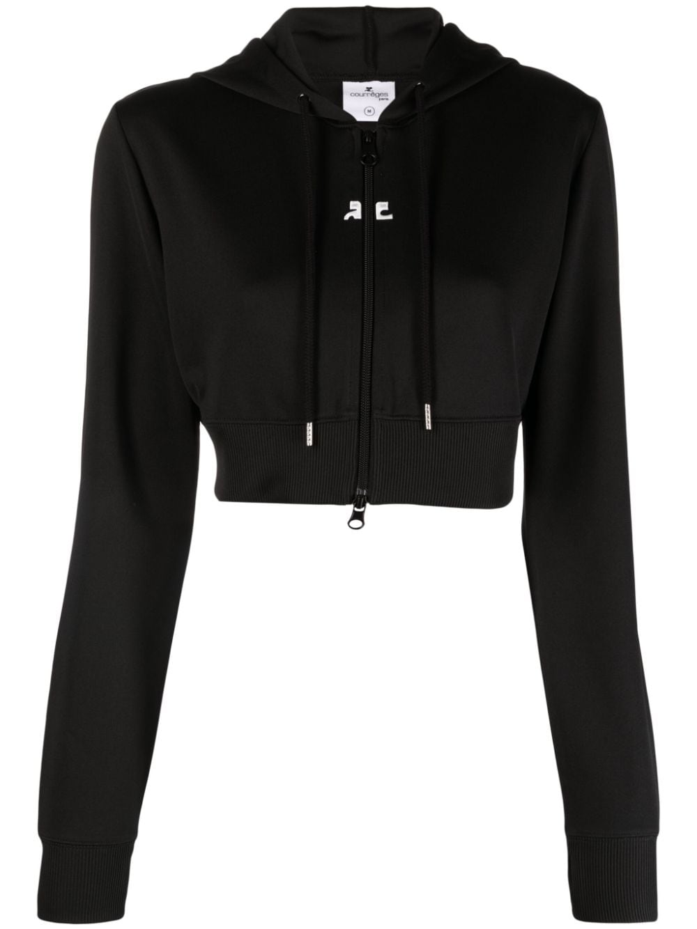 Courrèges logo-patch cropped zipped hoodie - Black von Courrèges