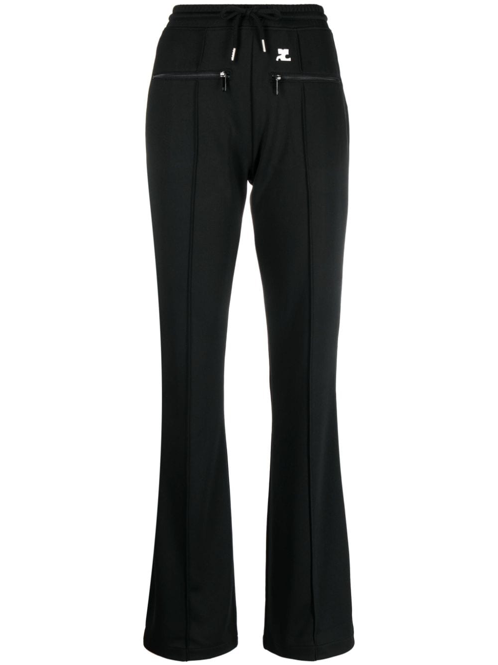 Courrèges logo-patch drawstring flared trousers - Black von Courrèges