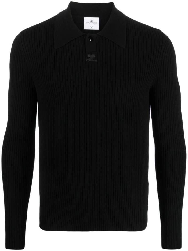 Courrèges logo-patch ribbed polo shirt - Black von Courrèges