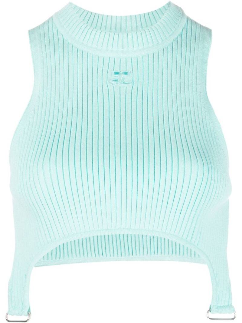 Courrèges logo-patch sleeveless top - Blue von Courrèges