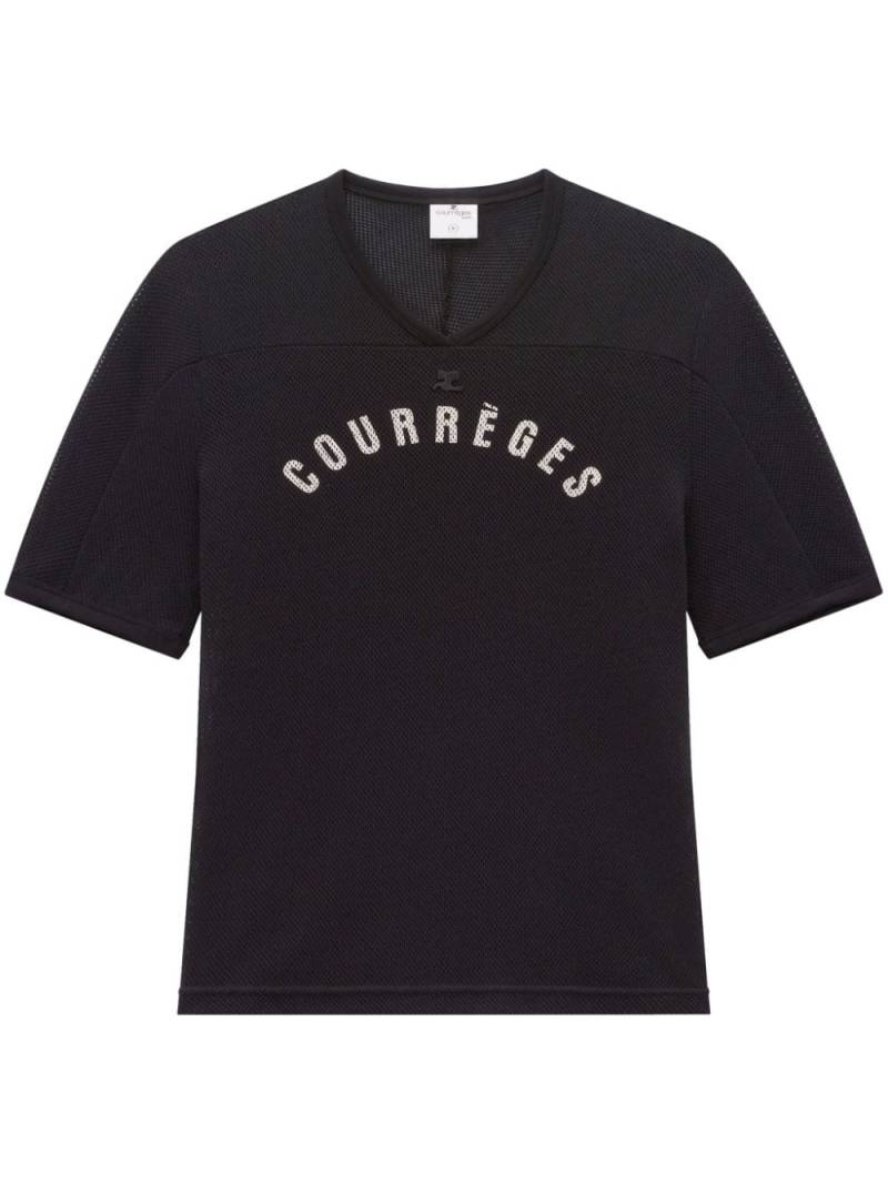 Courrèges logo-print mesh T-shirt - Black von Courrèges