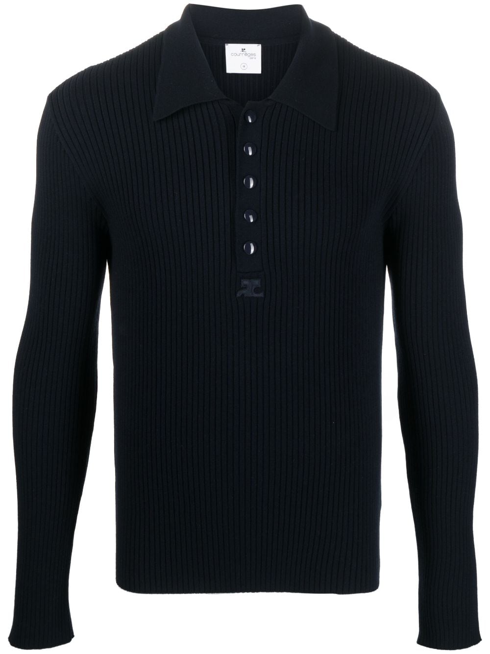 Courrèges ribbed knit long-sleeve polo shirt - Blue von Courrèges