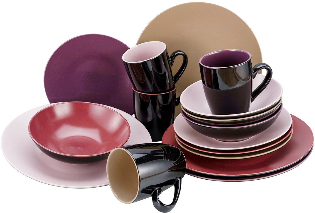 CreaTable Kombiservice »Geschirr-Set Very Berry«, (Set, 16 tlg., Kaffeeservice und Tafelservice im Set, für 4 Personen), Service, in Beerenfarben, 16 Teile, für 4 Personen von CreaTable