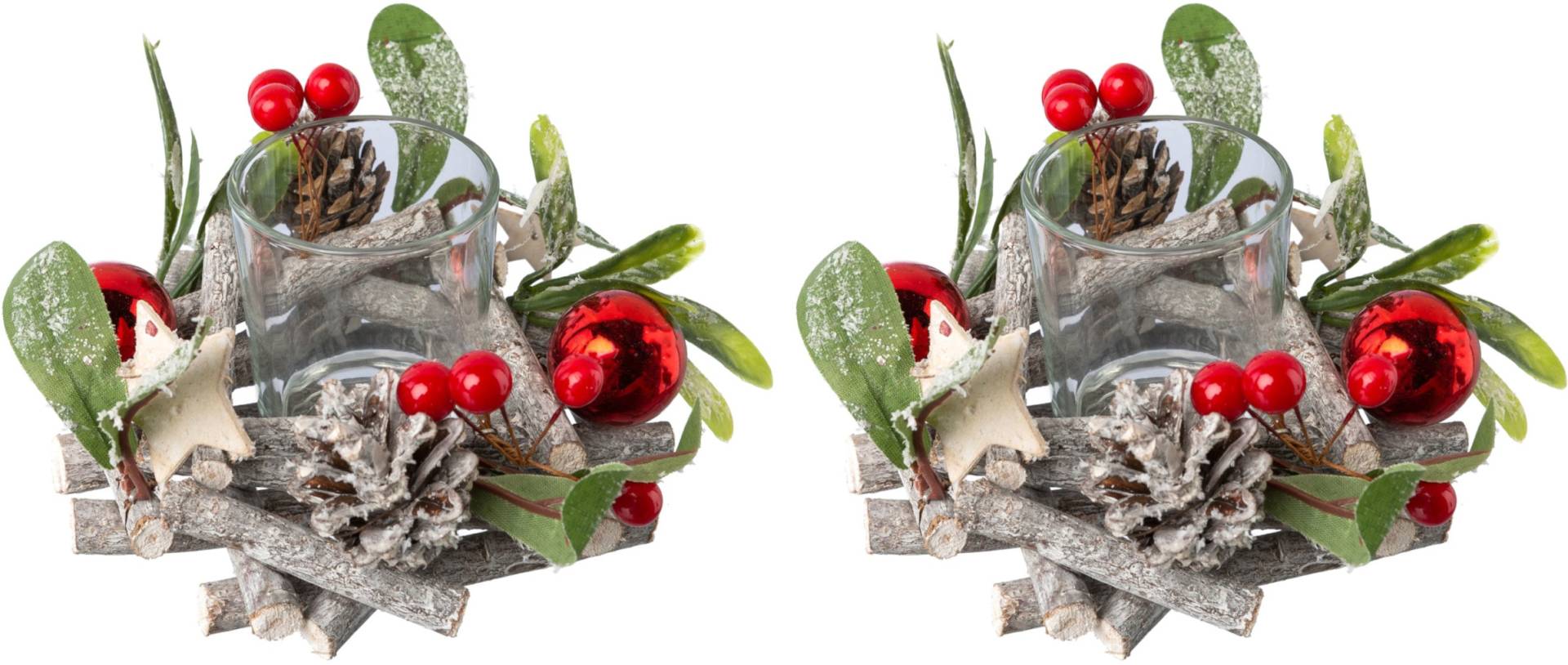Creativ deco Teelichthalter »Weihnachtsdeko«, (2 St.), mit natürlichen Weihnachtsdeko-Elementen, 2er Set, Ø ca. 13 cm von Creativ deco