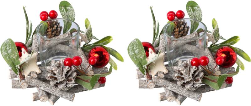 Creativ deco Teelichthalter »Weihnachtsdeko«, (2 St.), mit natürlichen Weihnachtsdeko-Elementen, 2er Set, Ø ca. 13 cm von Creativ deco