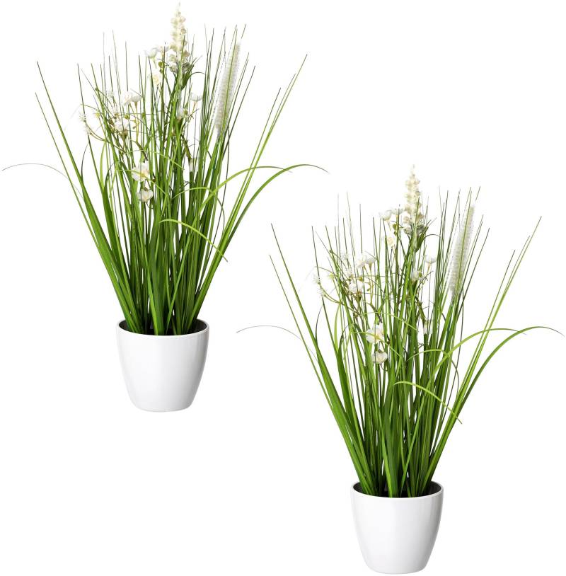 Creativ green Kunstgras »Blüten-Gras-Mix«, in weisser Kunststoffschale von Creativ green