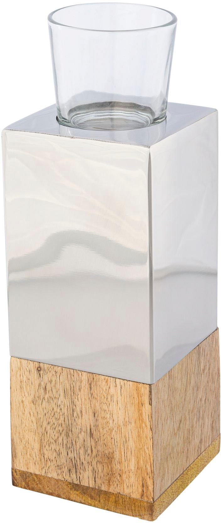 Creativ home Teelichthalter »Kerzenhalter Tower«, (1 St.), aus Holz, Edelstahl und Glas von Creativ home