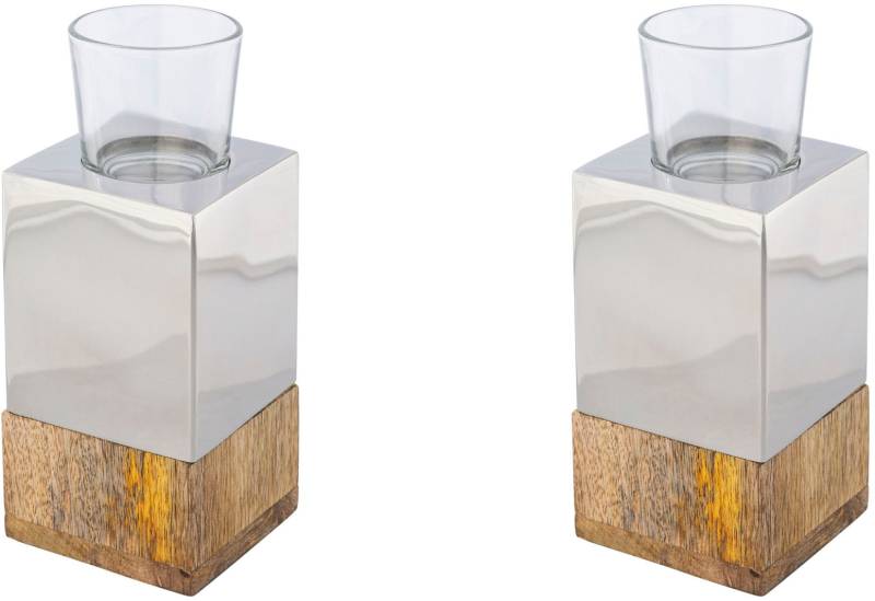 Creativ home Teelichthalter »Kerzenhalter Tower«, (Set, 2 St.), aus Holz, Edelstahl und Glas von Creativ home