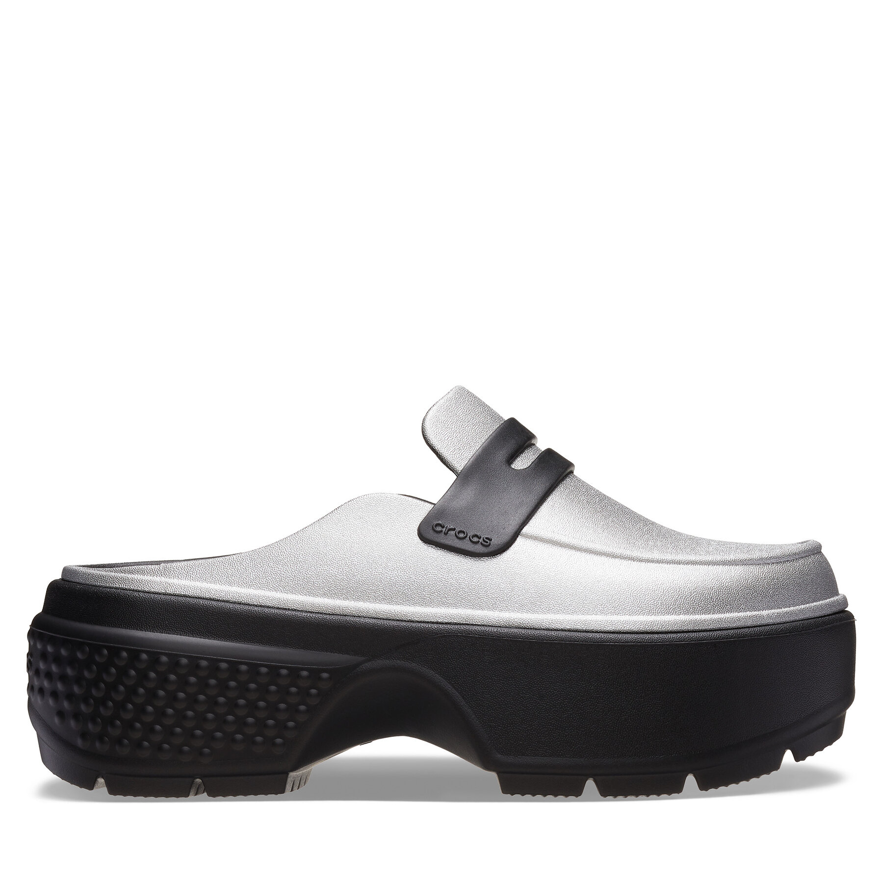 Pantoletten Crocs Stomp Metallic Loafer Clog 210363 Silberfarben Pantoletten Crocs Stomp Metallic Loafer Clog 210363 Silberfarben von Crocs