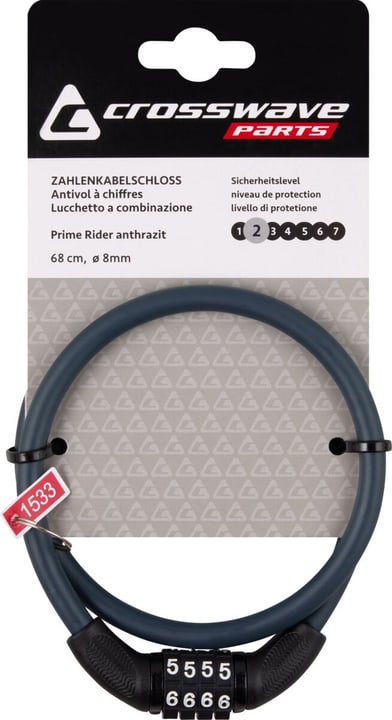 Crosswave Prime Rider Zahlenschloss Veloschloss anthrazit Crosswave Prime Rider Zahlenschloss Veloschloss anthrazit von Crosswave