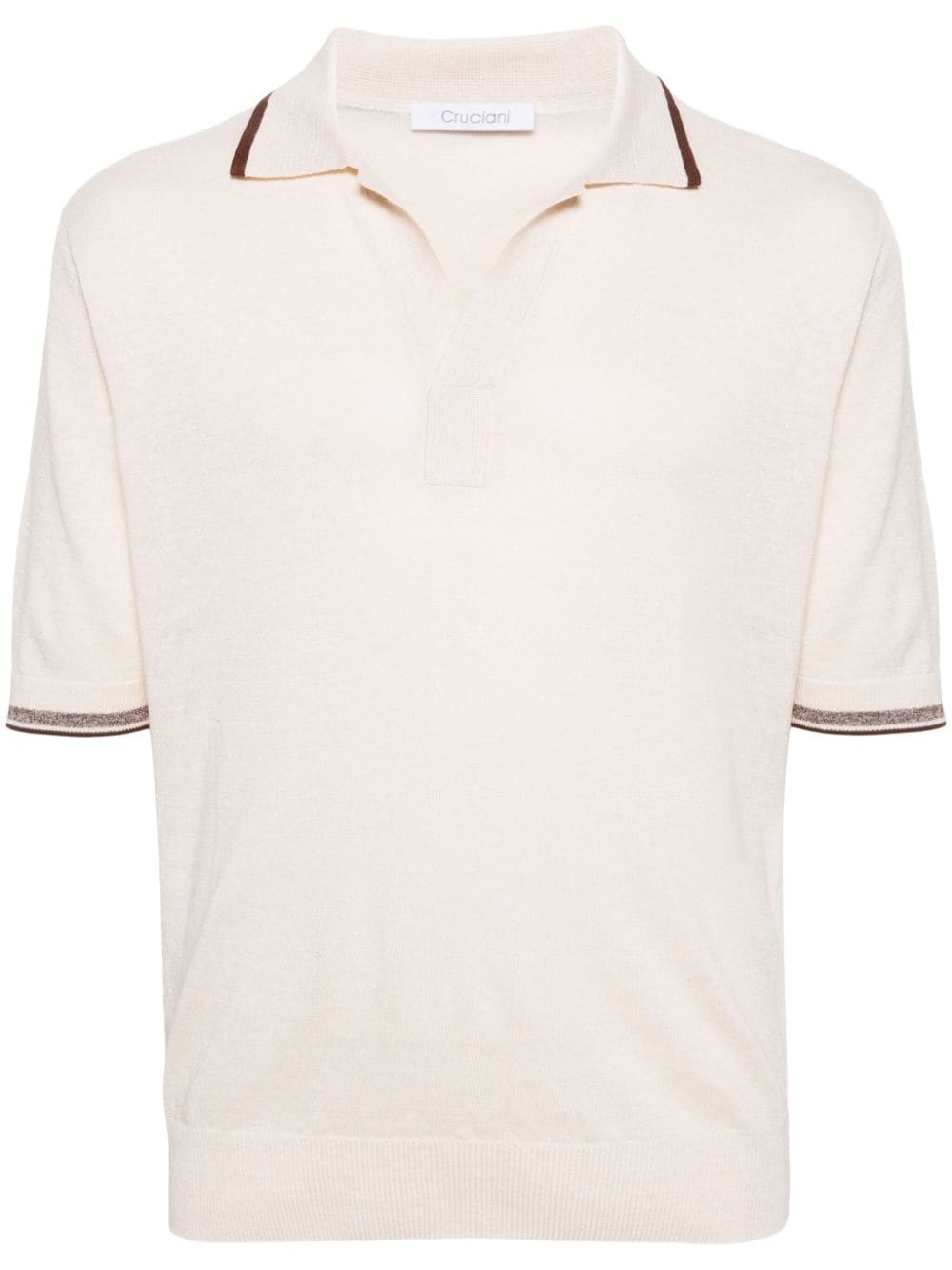 Cruciani V-neck linen-blend polo shirt - Neutrals von Cruciani