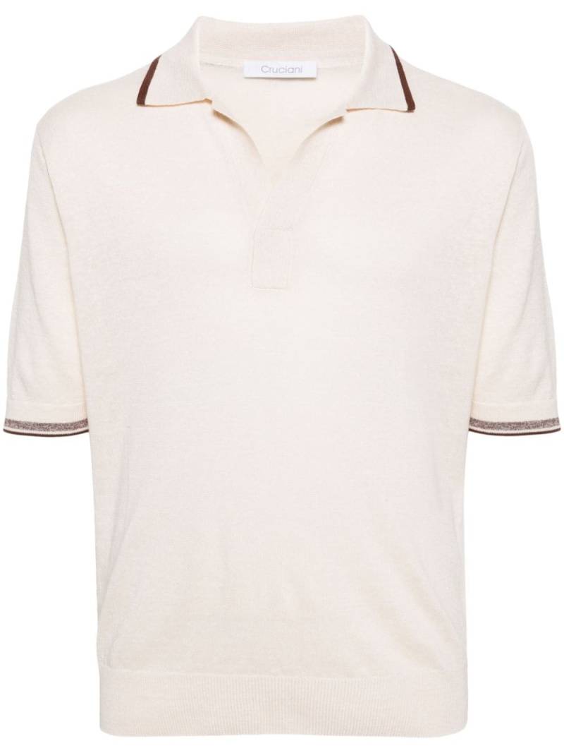 Cruciani V-neck linen-blend polo shirt - Neutrals von Cruciani