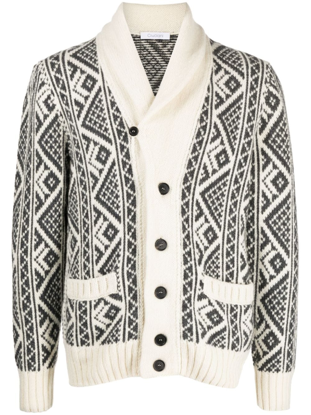 Cruciani shawl-collar patterned intarsia-knit cardigan - White von Cruciani