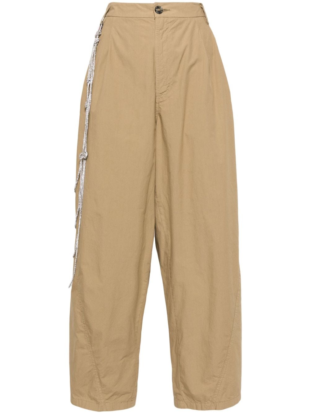 DARKPARK rhinestone-chain cotton trousers - Brown von DARKPARK
