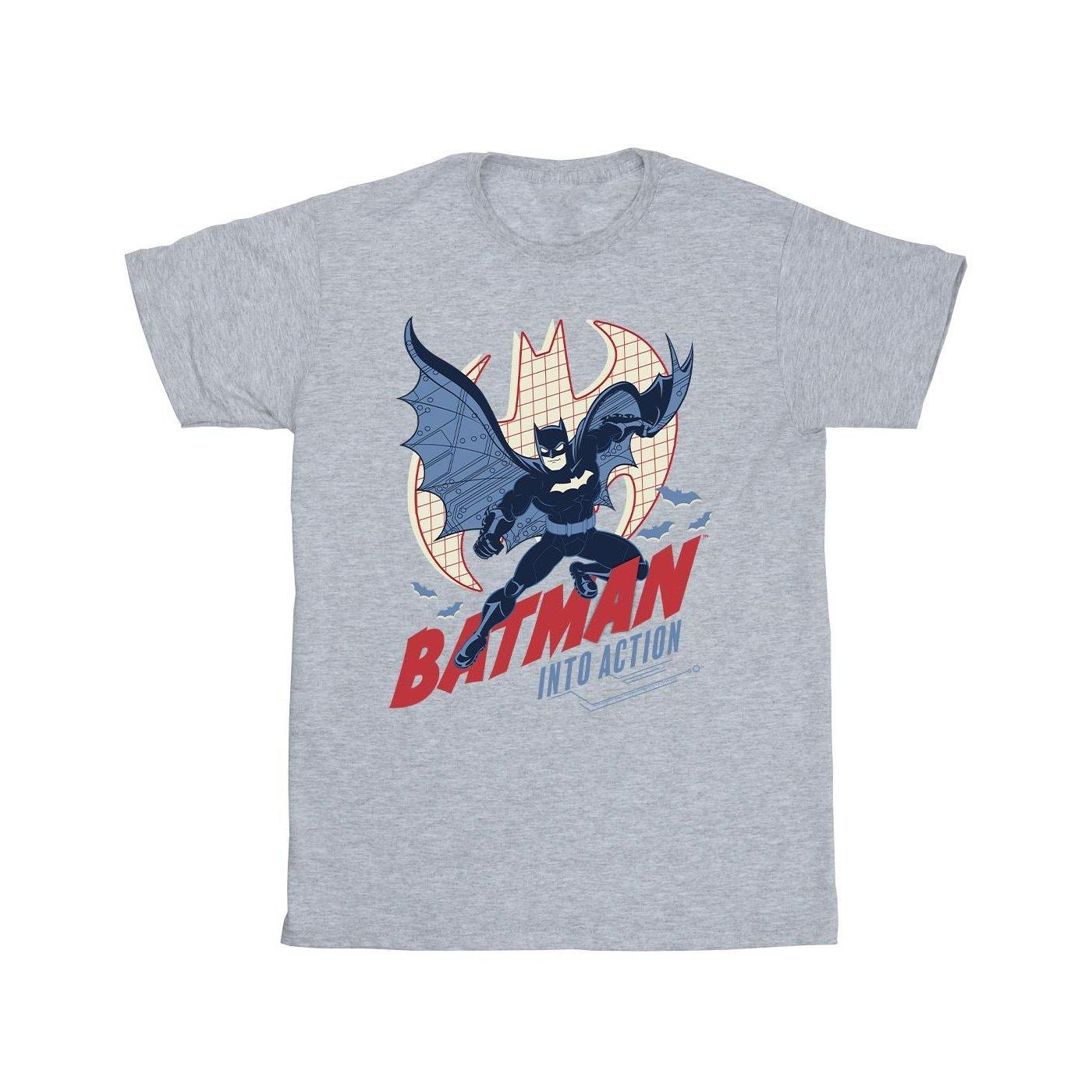 Batman Into Action Tshirt Mädchen Grau 128 von DC COMICS