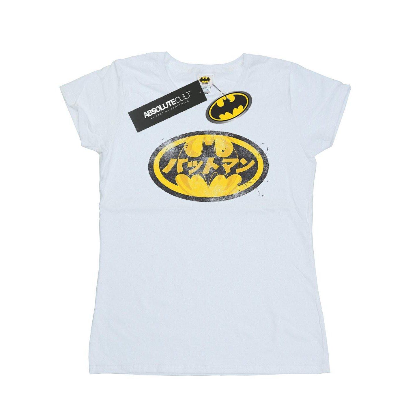 Batman Japanese Logo Yellow Tshirt Damen Weiss M von DC COMICS